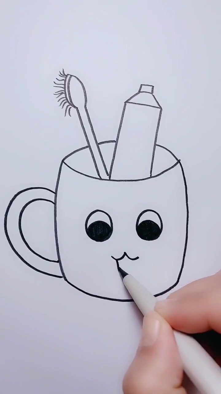 绘画教程#育儿简笔画,这么生动的杯子一定会让小朋友养成洗漱的瞎惯