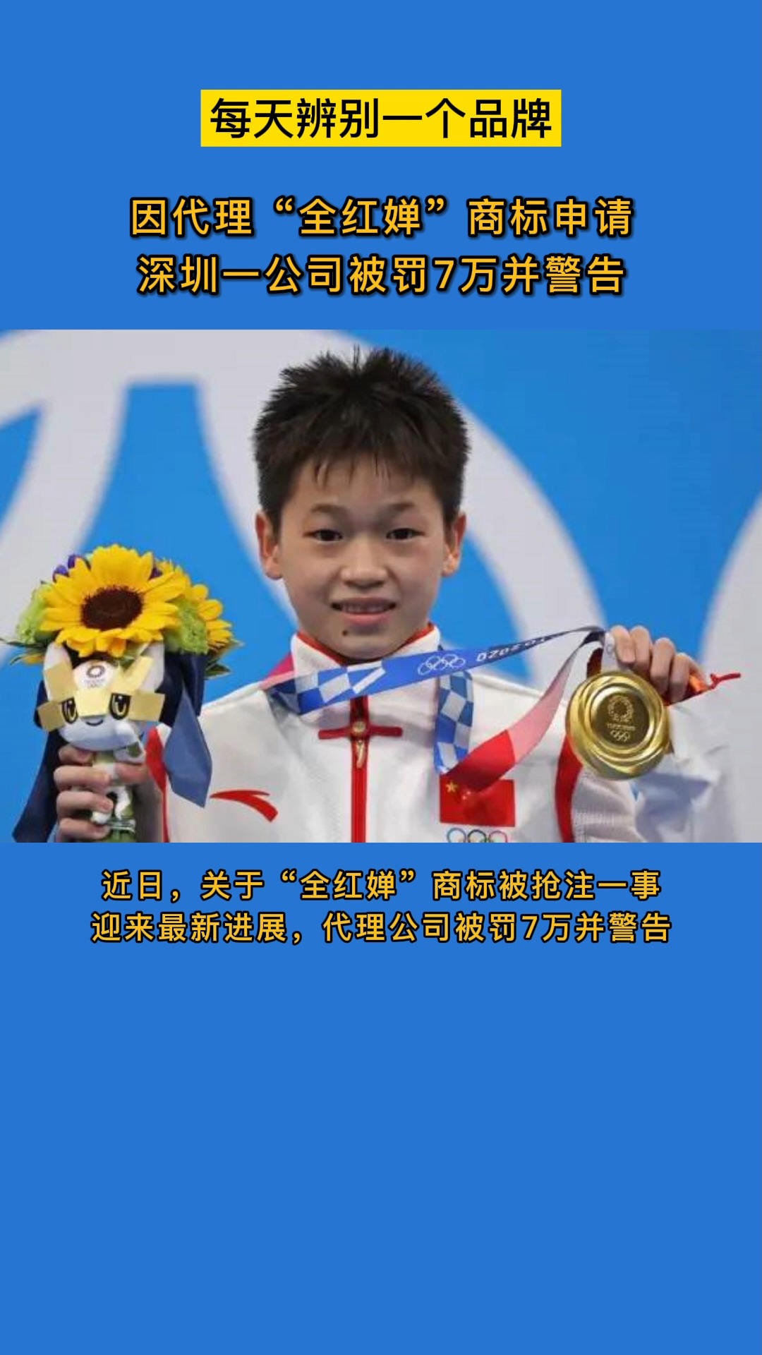 抢注 #全红婵 商标的公司被罚7万!你支持么?