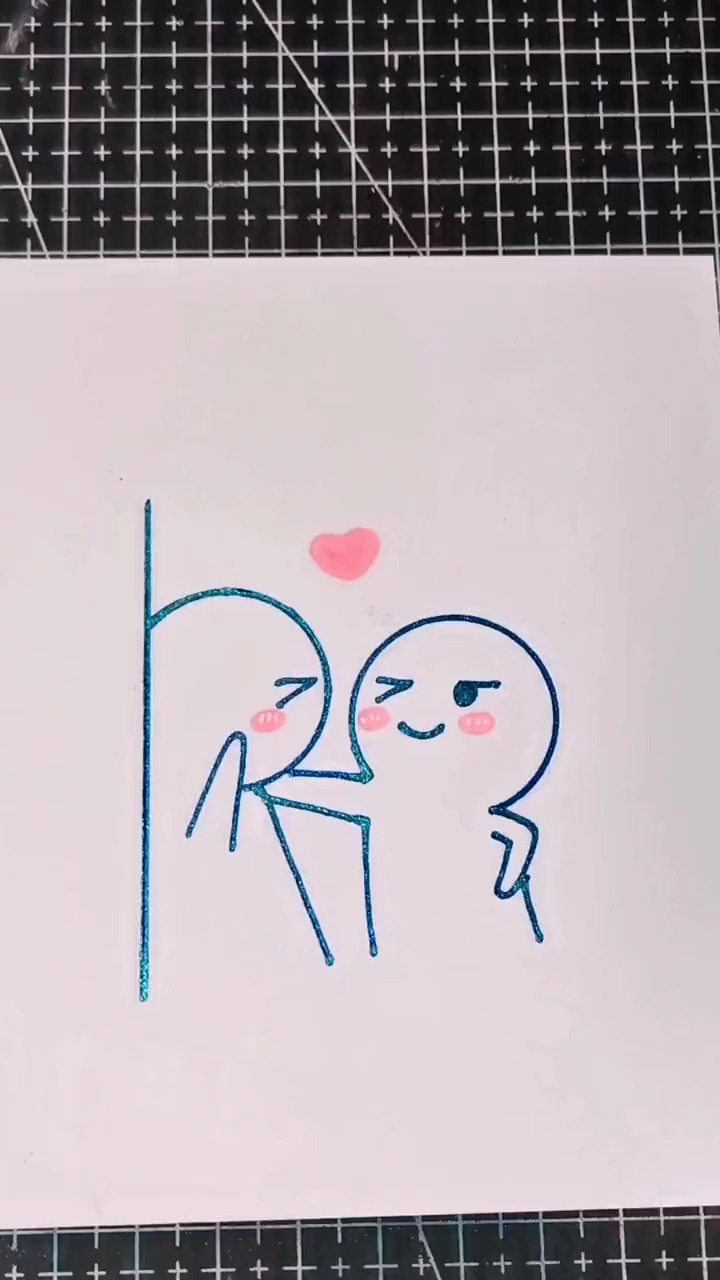 手绘教程#一枚硬币画最甜壁咚,可爱简笔画