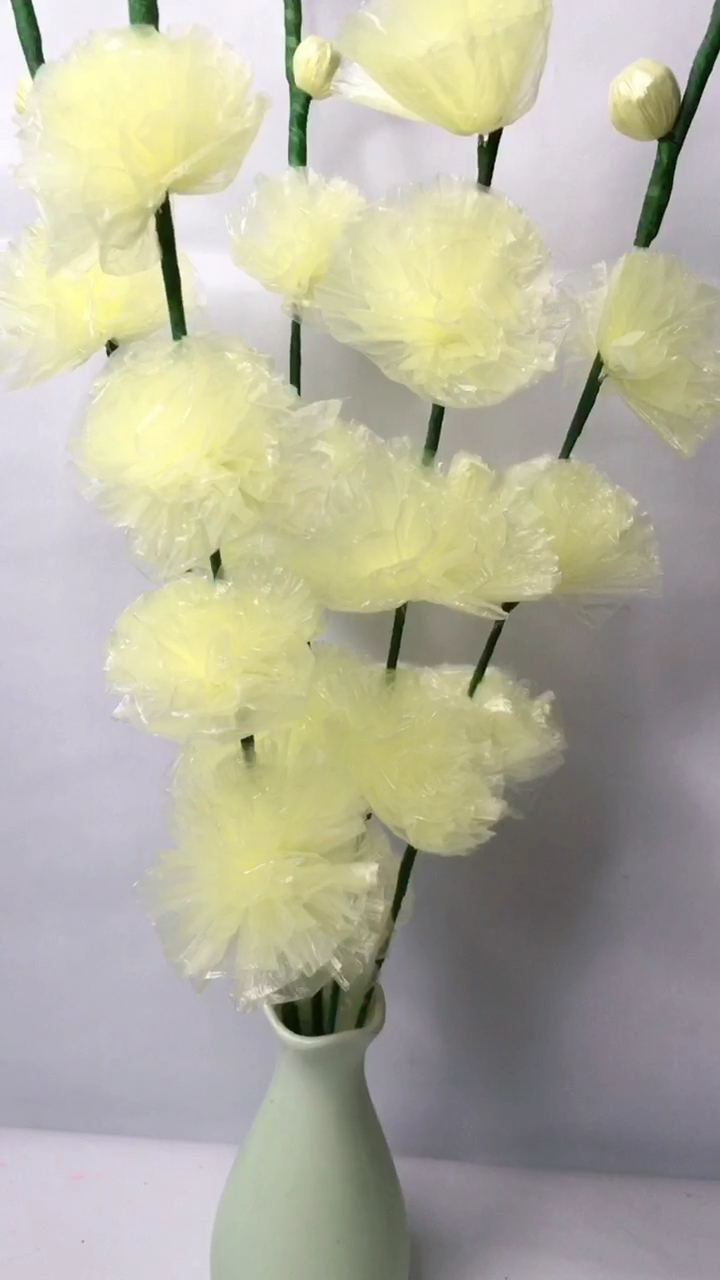 手工制作#黄色垃圾袋做手工花,一起做吧