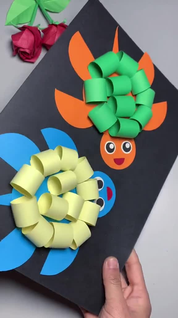 幼儿园手工#用卡纸做的立体小乌龟,一起去大海游玩吧