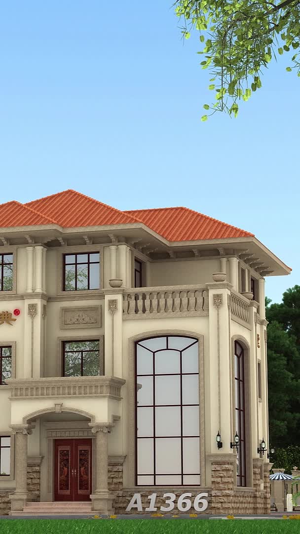 这款欧式别墅,橙色坡屋顶,给人温馨的感觉.