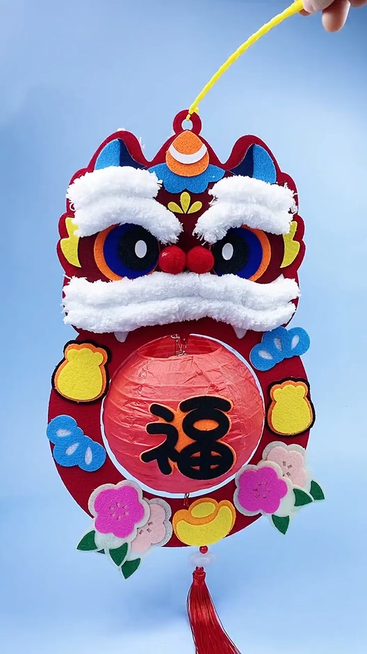 创意手工#可爱立体的新年醒狮灯笼,成品也太好看了吧