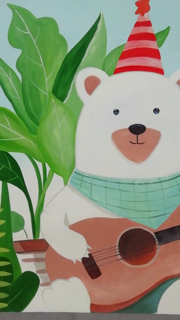 过了腊八就是年#大型丙烯颜料壁画,可爱的卡通小熊熊.