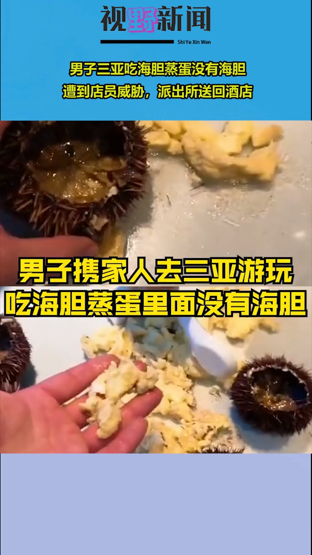男子三亚吃海胆蒸蛋没有海胆,遭到店员威胁,派出所送回酒店