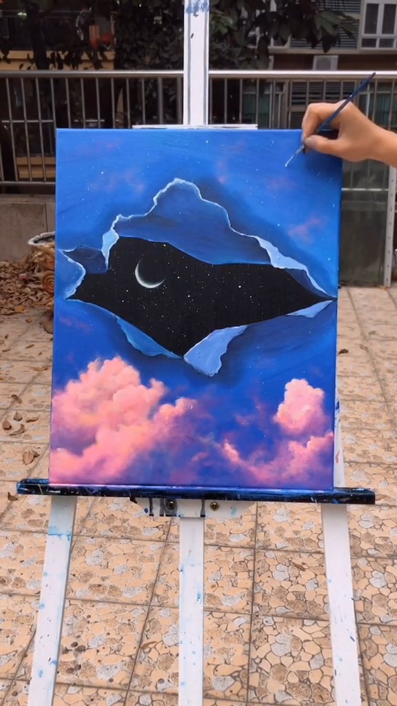 丙烯彩绘:你说你想看星空,那我就为你撕破一片天