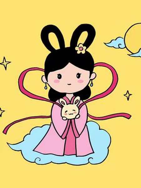学画嫦娥和玉兔简笔画漂亮可爱可当作中秋手抄报素材中秋简笔画嫦娥