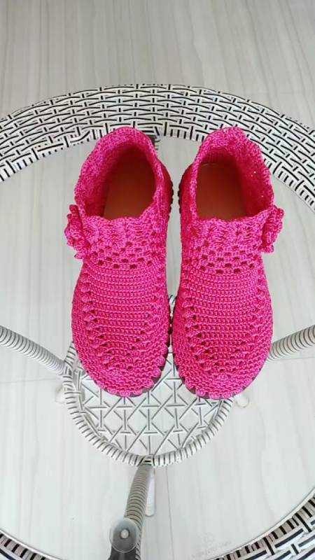 纯手工钩制.空心线35码小短靴-度小视