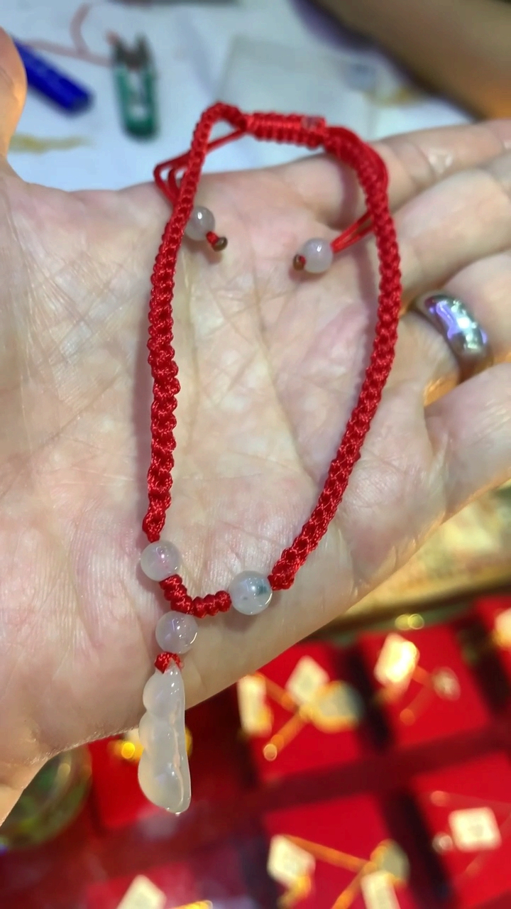 翡翠玉富贵豆搭配玉珠diy编织脚链