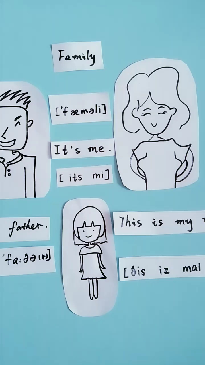 英语家庭成员单词拼读发音me我mother妈妈father爸爸句子