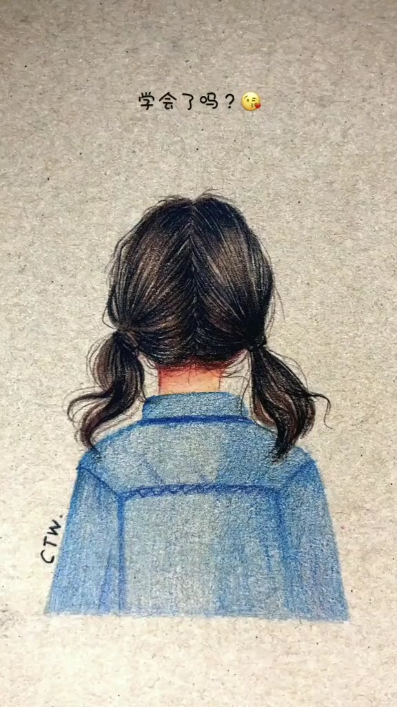 小女孩背影手绘图片