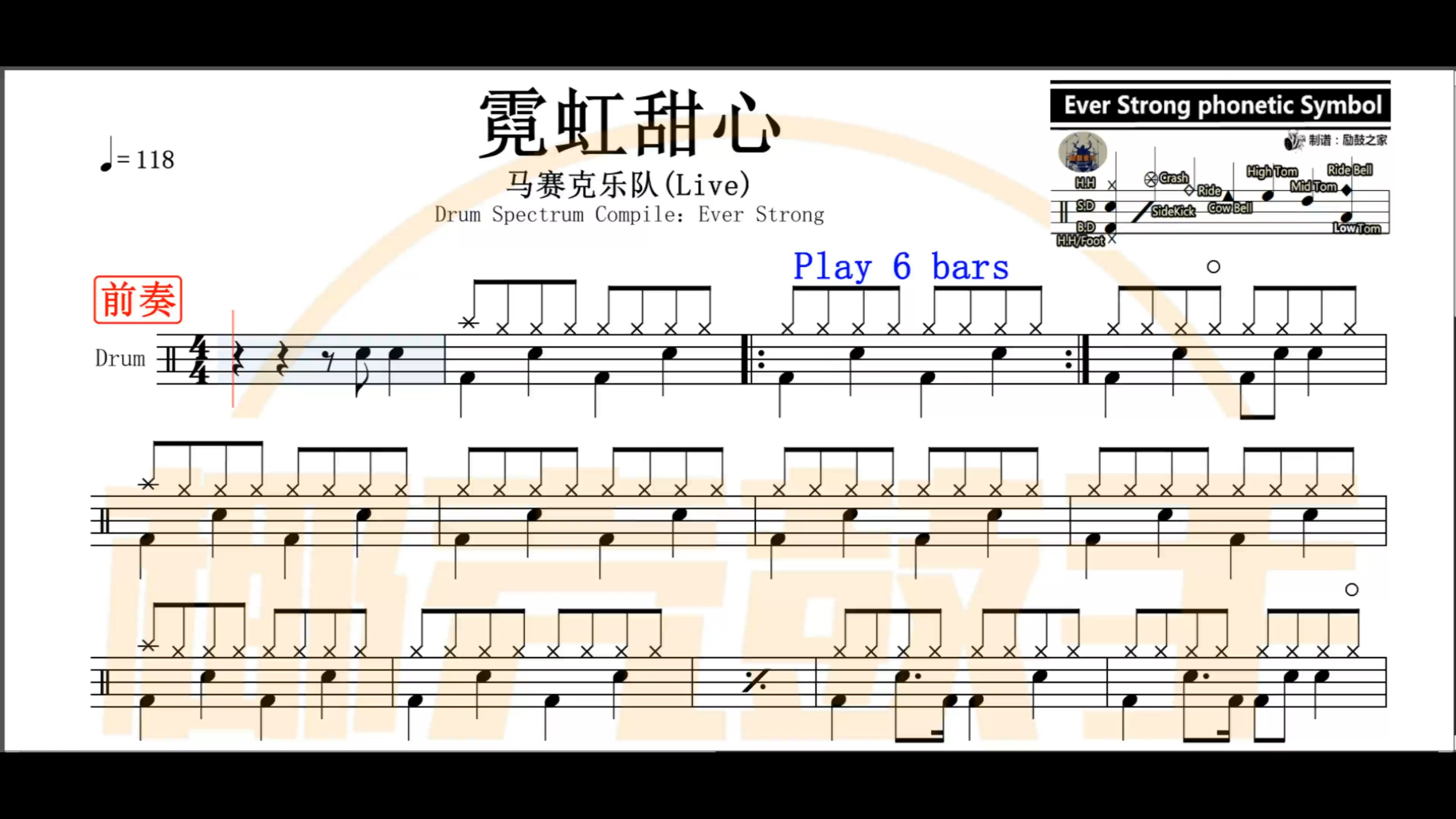 疯狂架子鼓#【椰壳鼓手】马赛克乐队 霓虹甜心鼓谱架子鼓谱高清动态