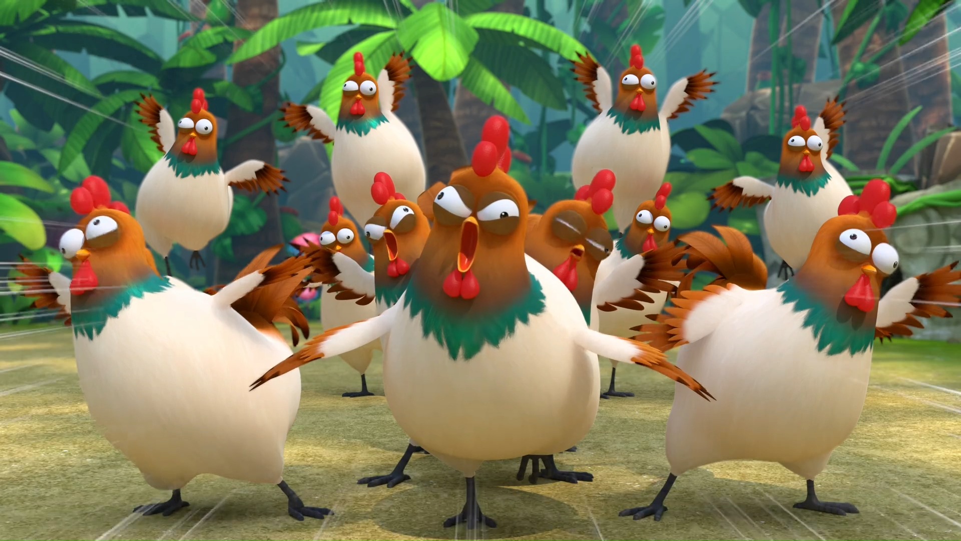 动漫#小野人想要吃母鸡,却被母鸡群攻击,他们能逃脱吗?