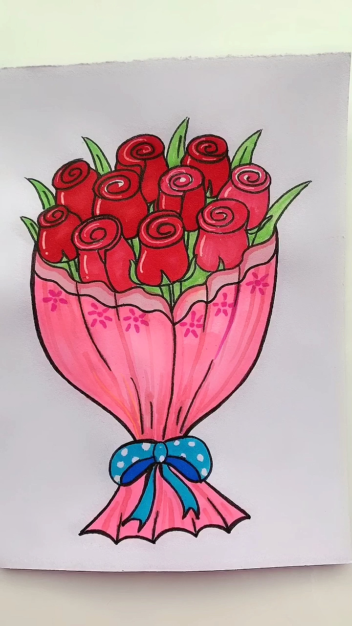 三八女神节#简笔画玫瑰花束喜欢的点点小红心吧-度小视