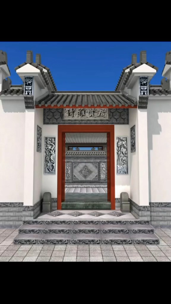 中式门楼#唐语 古建庭院别墅中式门楼构造墀头麒麟青砖青瓦装饰