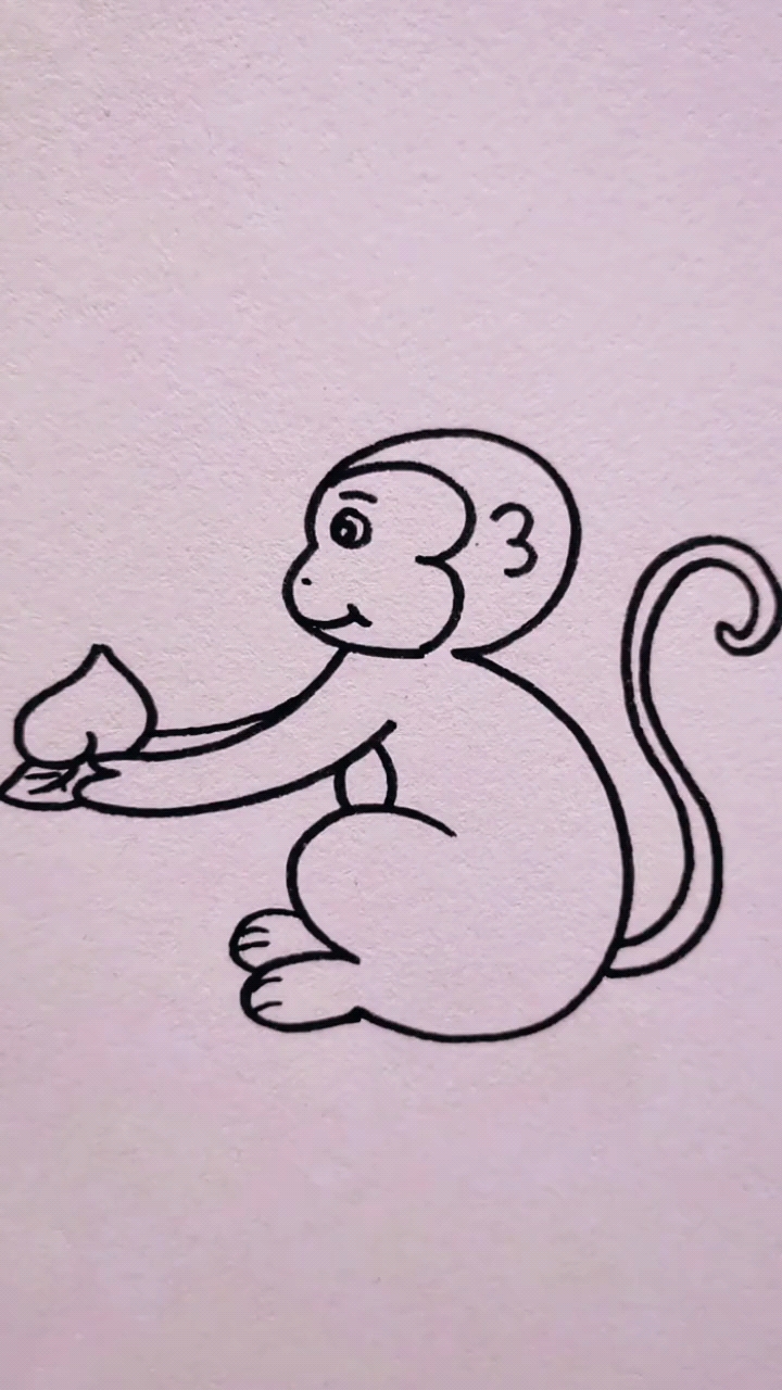 猴子抱桃子简笔画图片