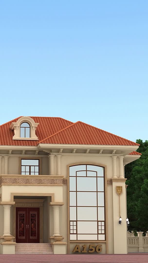 欧式两层别墅,外观鲜艳亮眼,造型时尚大气