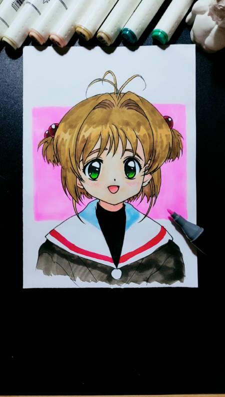 动漫手绘#手绘动漫人物小樱头像,刚想起要交作业,画的有些仓促.
