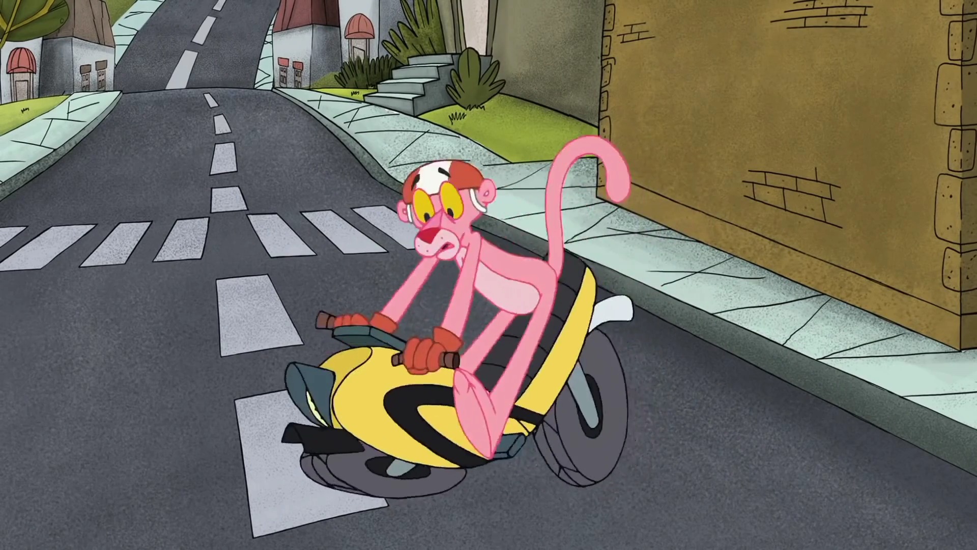 动漫#粉红豹的小车居然疯了,居然冲向断桥,大鼻子也跟着下去了