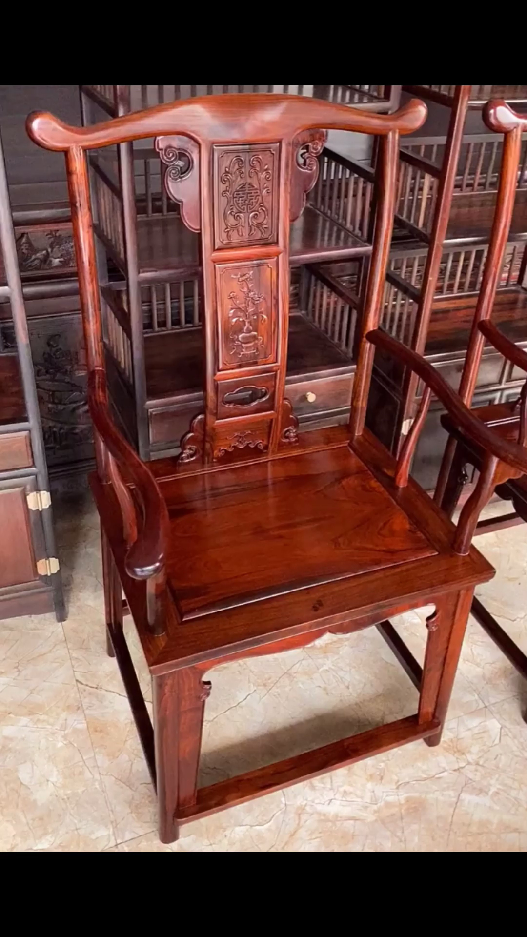 古典红木家具#大红酸枝官帽椅