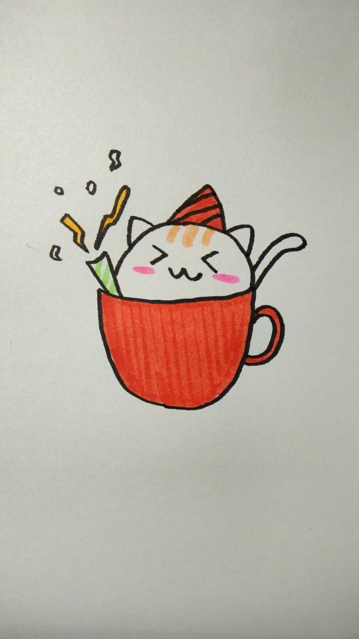 画画原来如此简单#我的杯子里竟然长猫了!