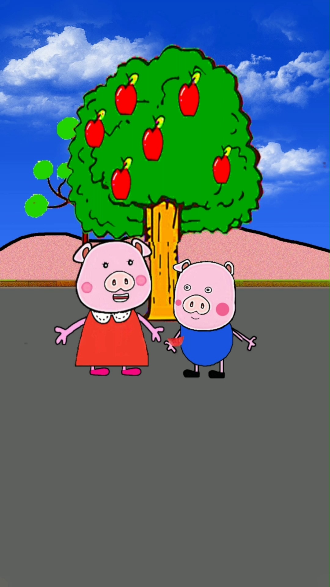 动漫#小猪乔治摘苹果吃