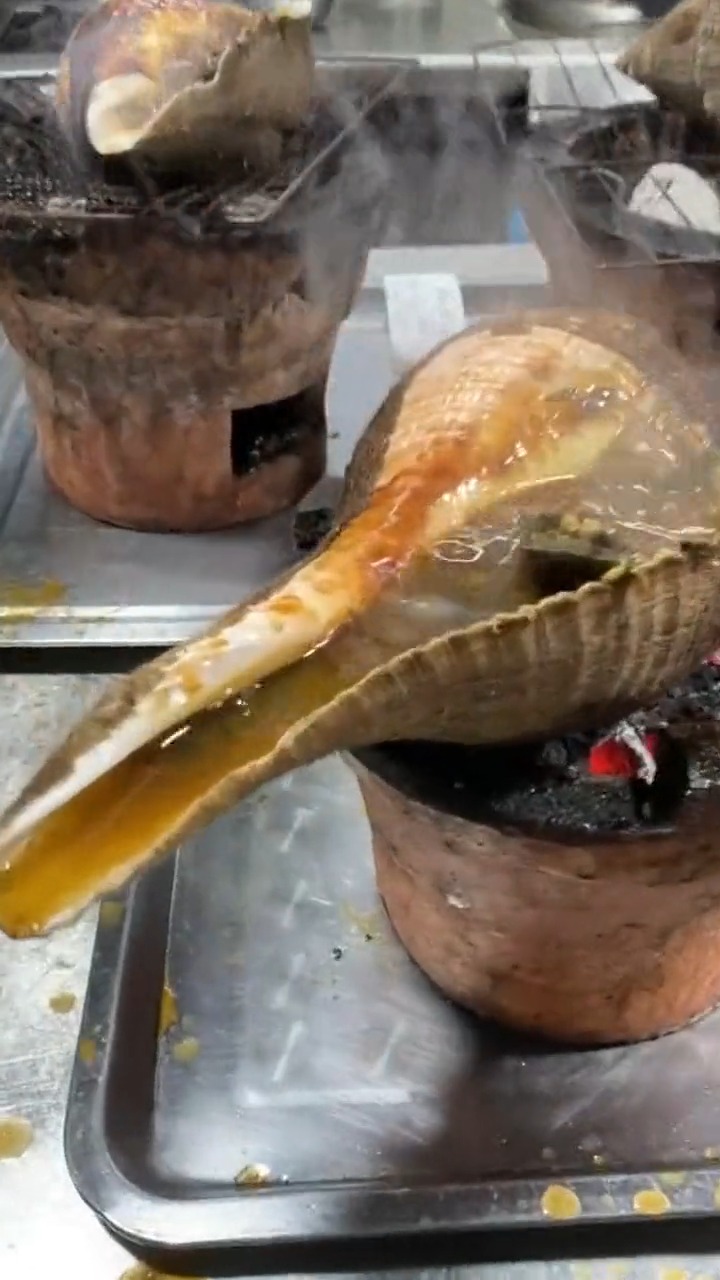 娱乐#我家的潮汕名菜,明炉炭烧响螺是必吃的一道美食