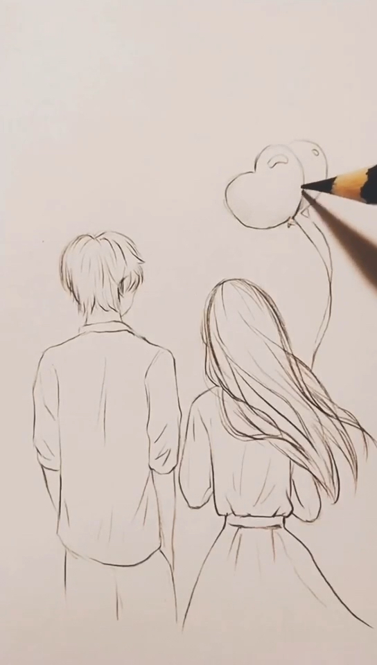 几笔简单情侣背影