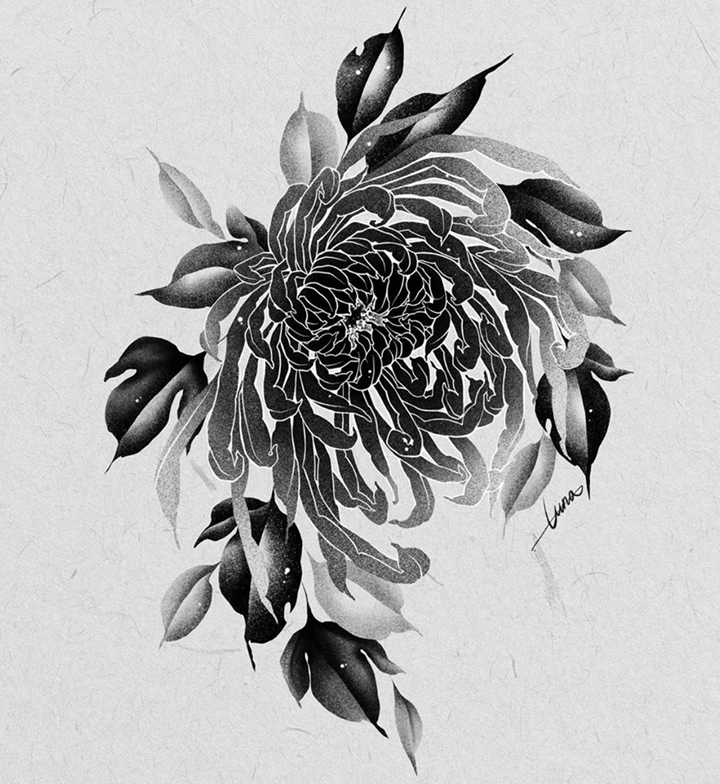 好物推荐#菊花黑灰纹身手稿分享#纹身#杭州大唐纹身-度小视