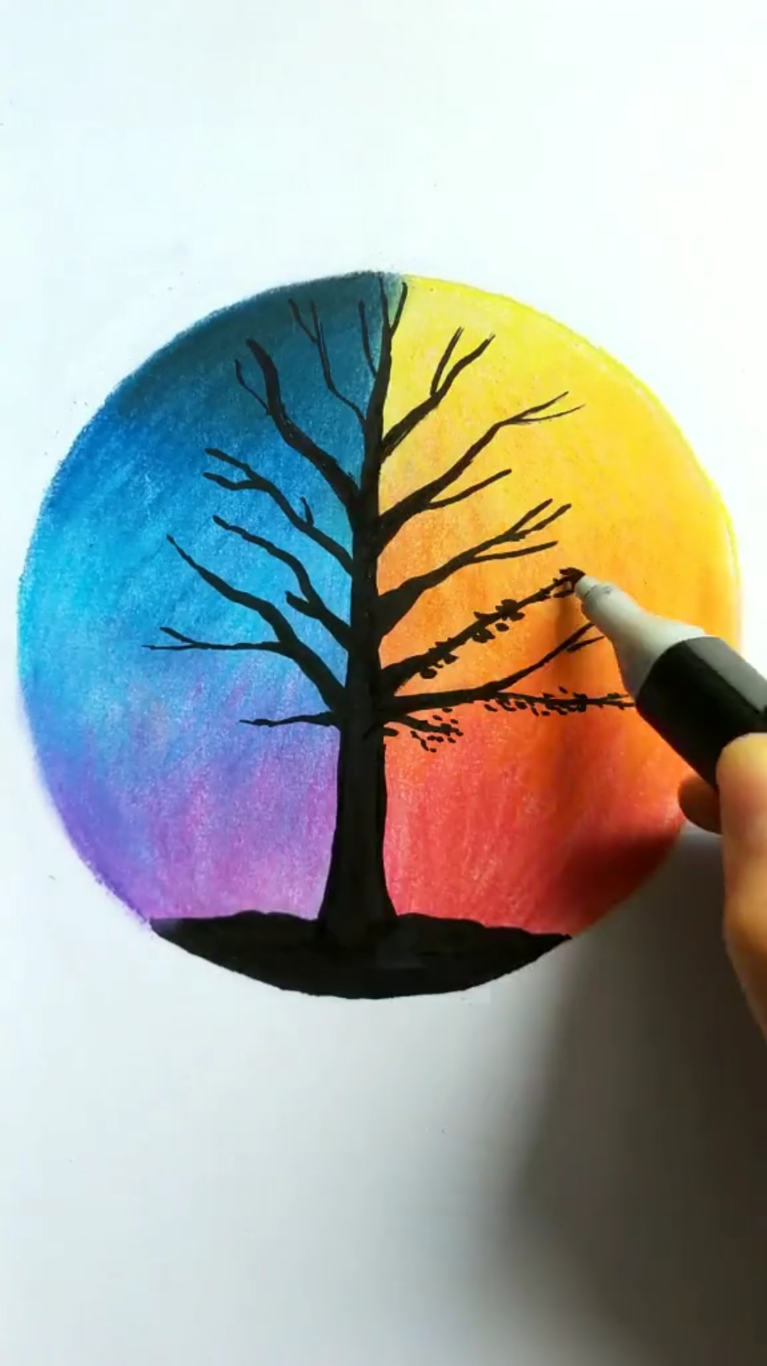 粉彩笔画星空,白天与黑夜,步骤简单,零基础易学.-度小视