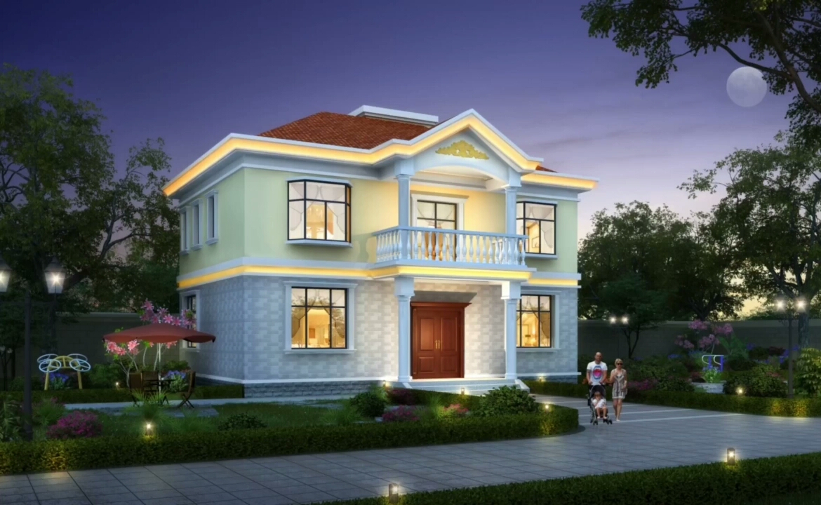 120平方米屋顶带大露台二层别墅,简单实用造价低.