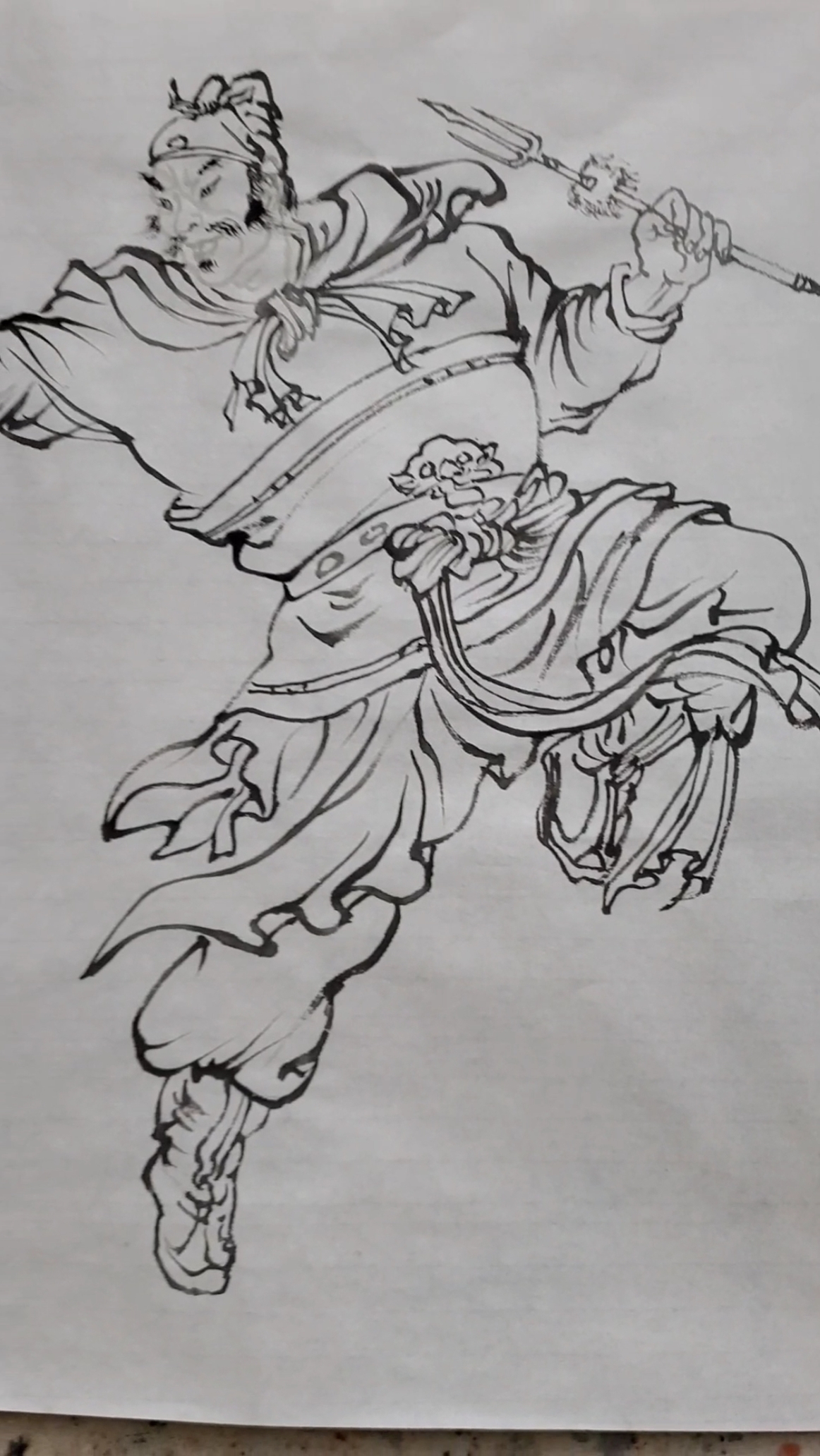 国画#水浒人物一百单八将册页线描版之中箭虎丁得孙