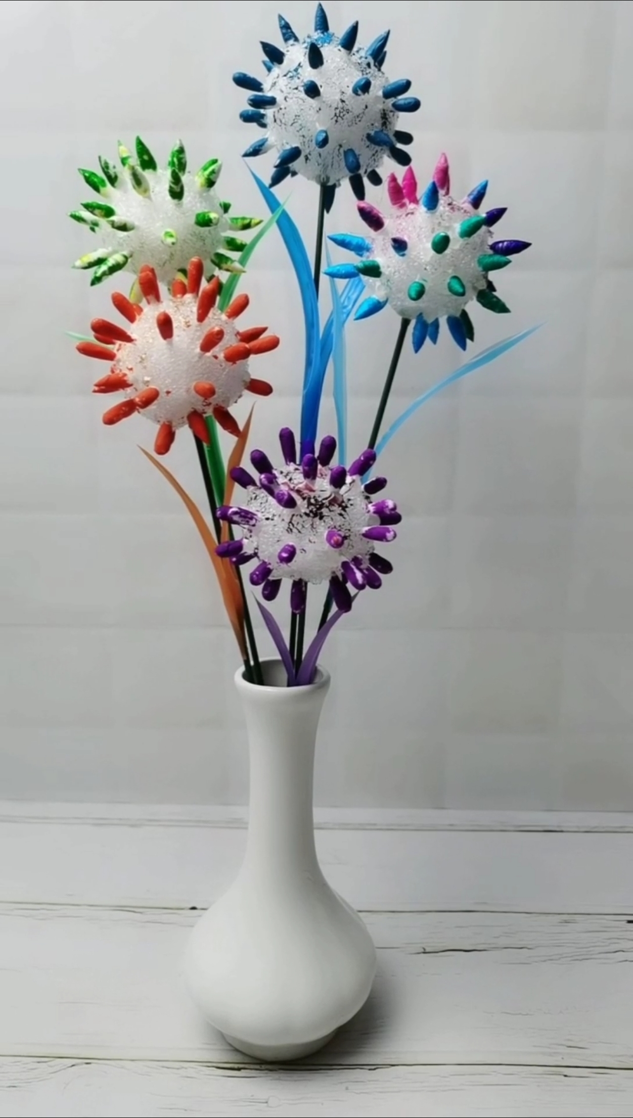 手工制作#为了怀念童年,特地用废泡沫和棉花棒做了个蒲公英,这做忱创