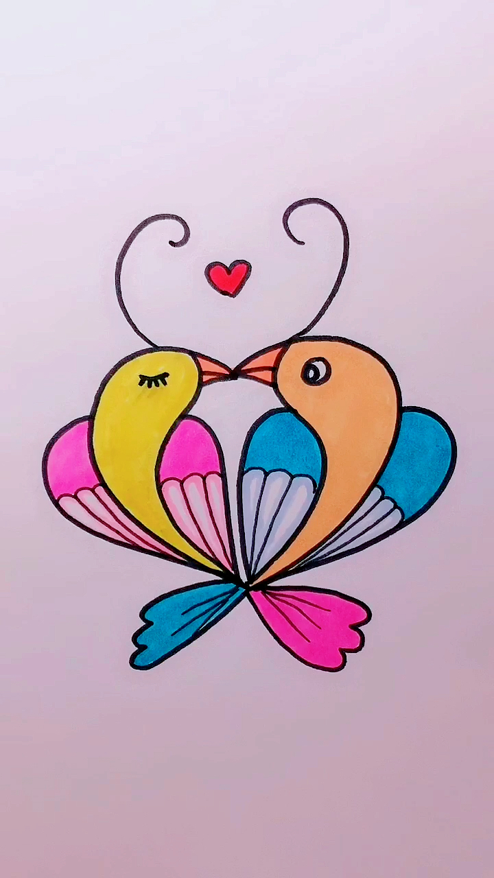 画画原来如此简单#爱心画两只小鸟