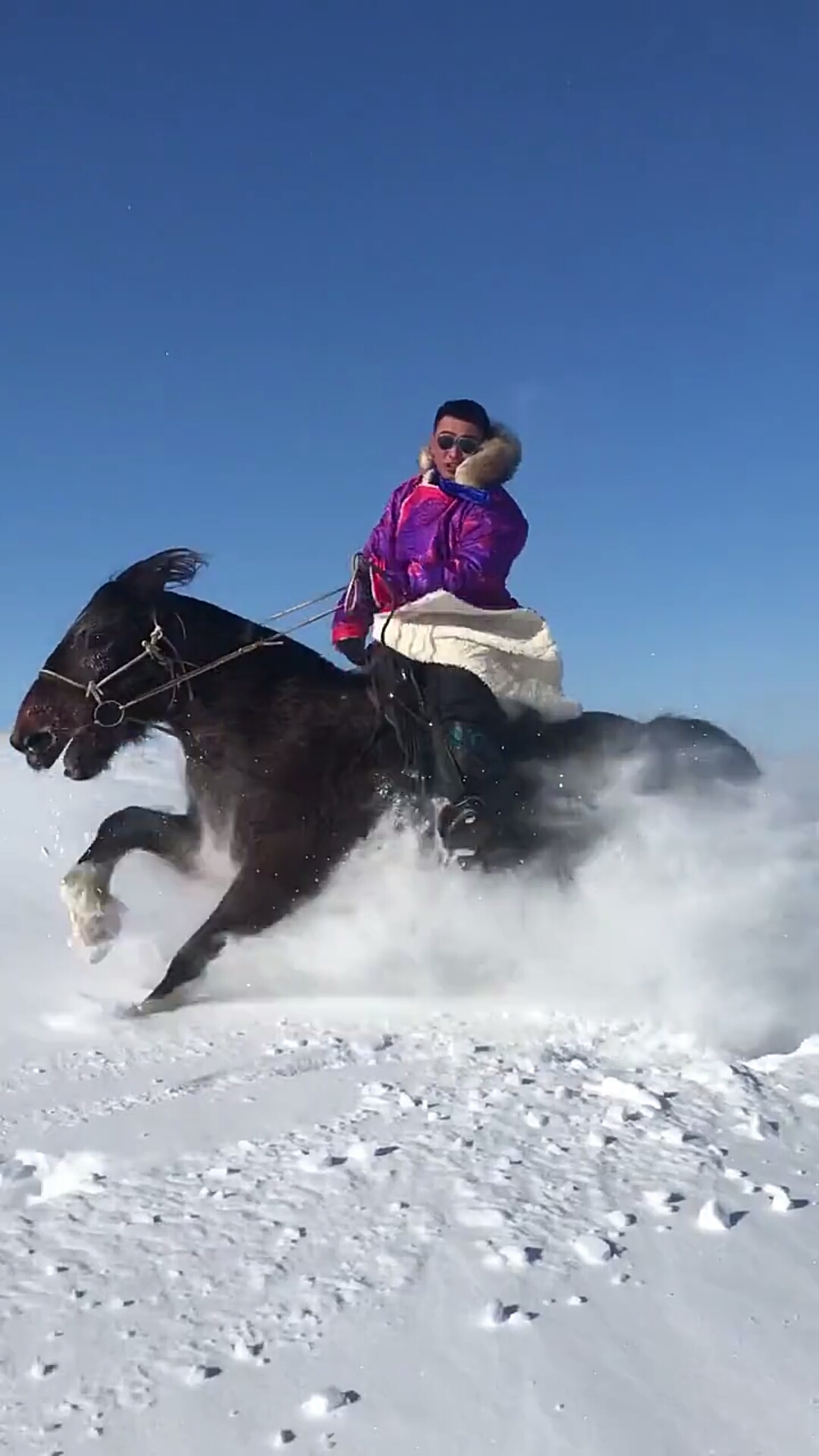 雪地里骑马别有一幡诗意,景色大美了.