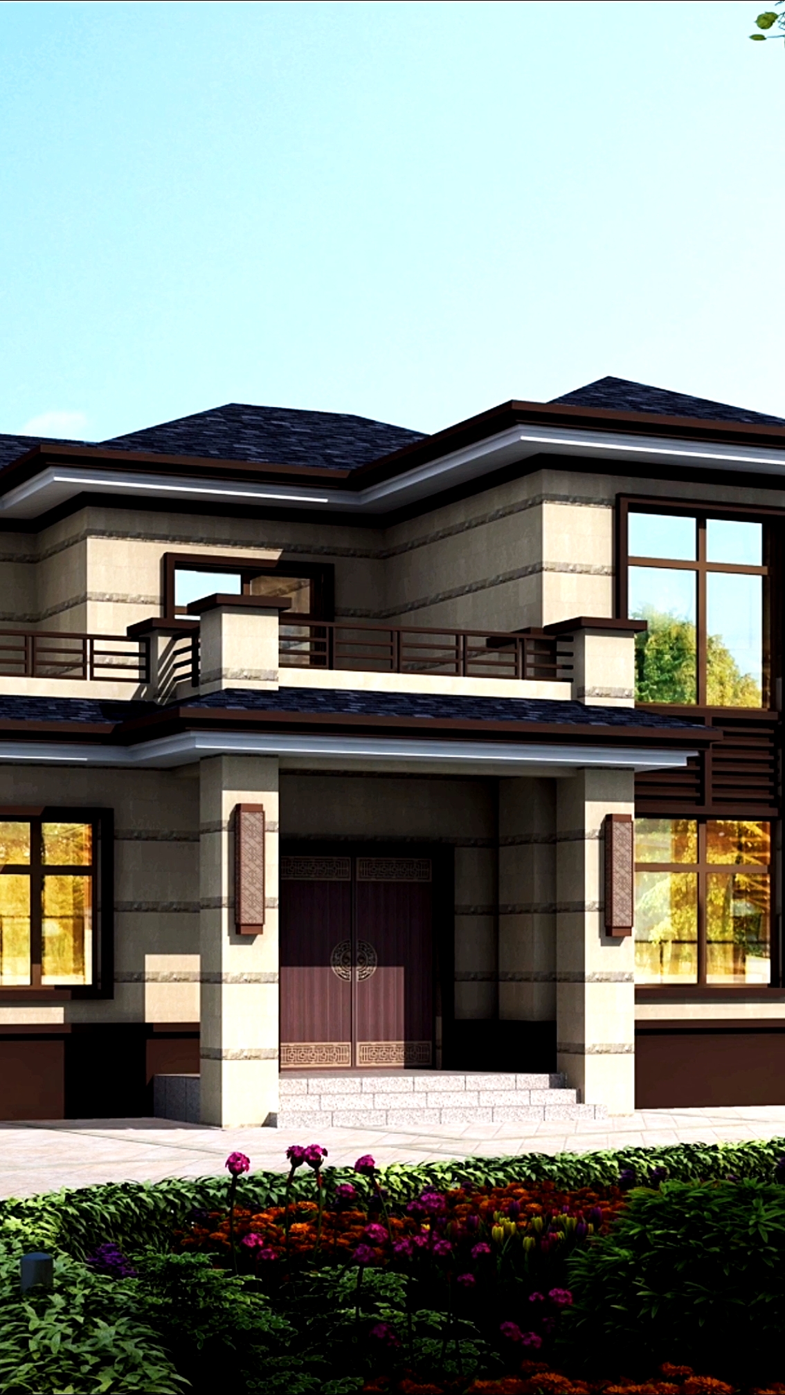 乡村别墅#农村16万新中式二层自建房设计图,外观简约大气,造价经济