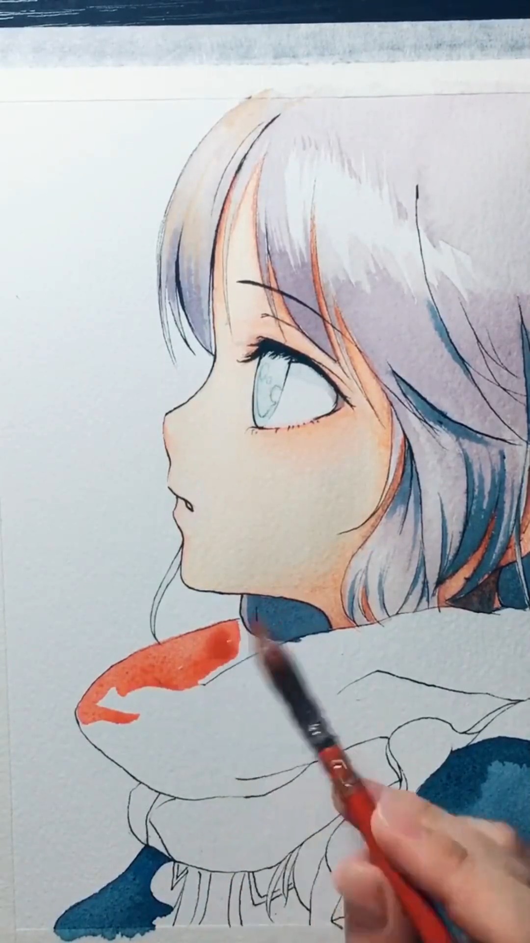 娱乐#水彩:上色教程,动漫小姐姐上色,淡紫色的头发真好看!-度小视