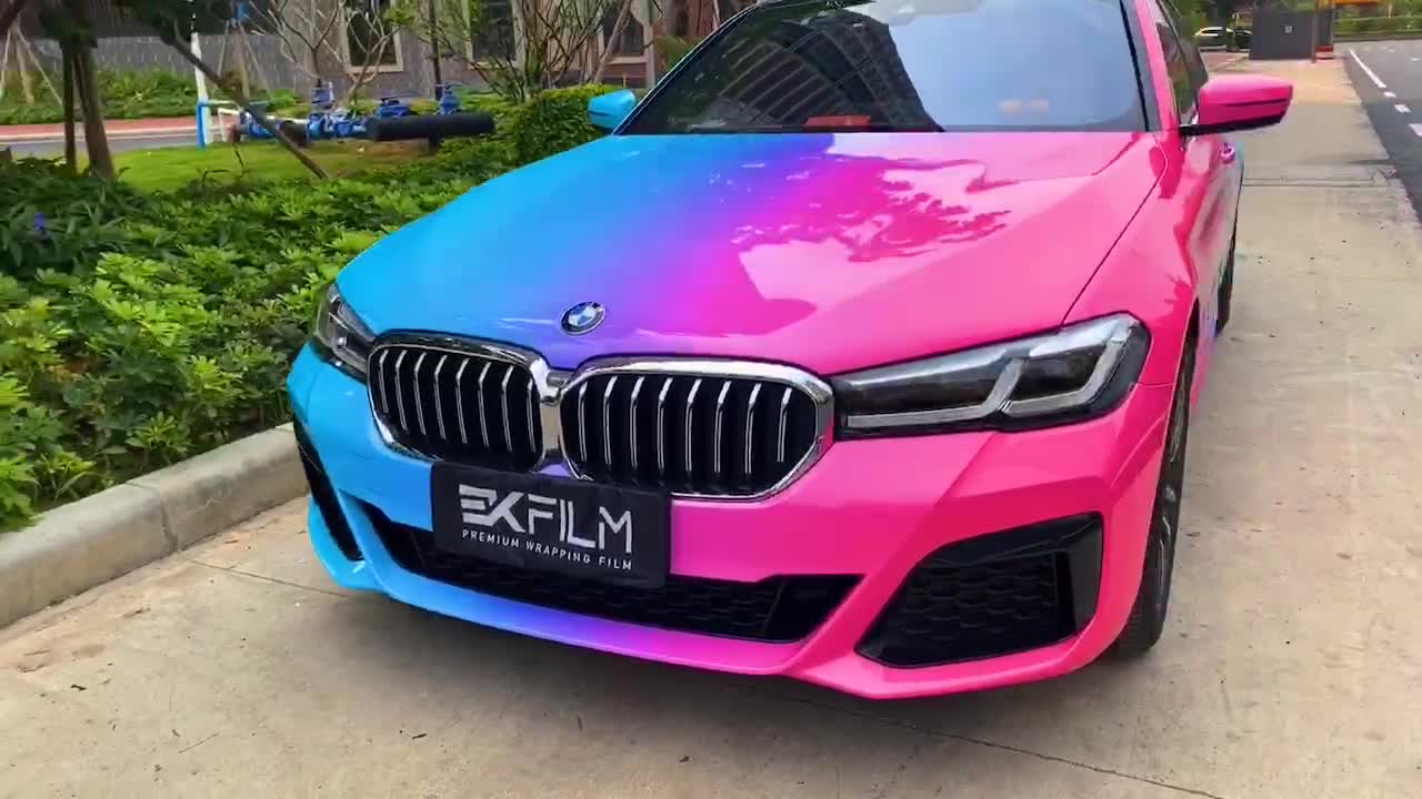 宝马5系贴膜ekfilm改色膜粉蓝渐变