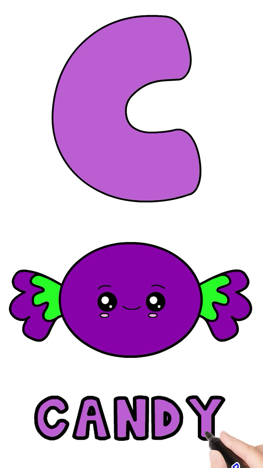 英语字母表#宝宝学英语字母c简笔画可爱糖果candy绘画abc宝宝学画画