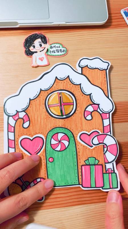 圣诞姜饼屋贺卡,手绘卡片,圣诞简笔画,手工贺卡-度小视
