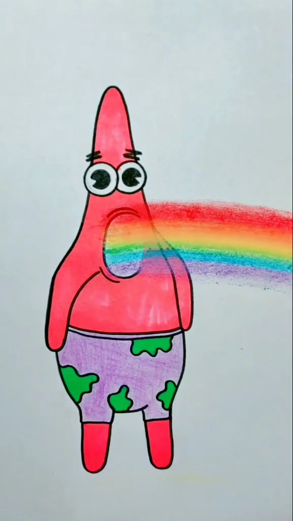 幼儿园简笔画,派大星吐彩虹,太可爱了