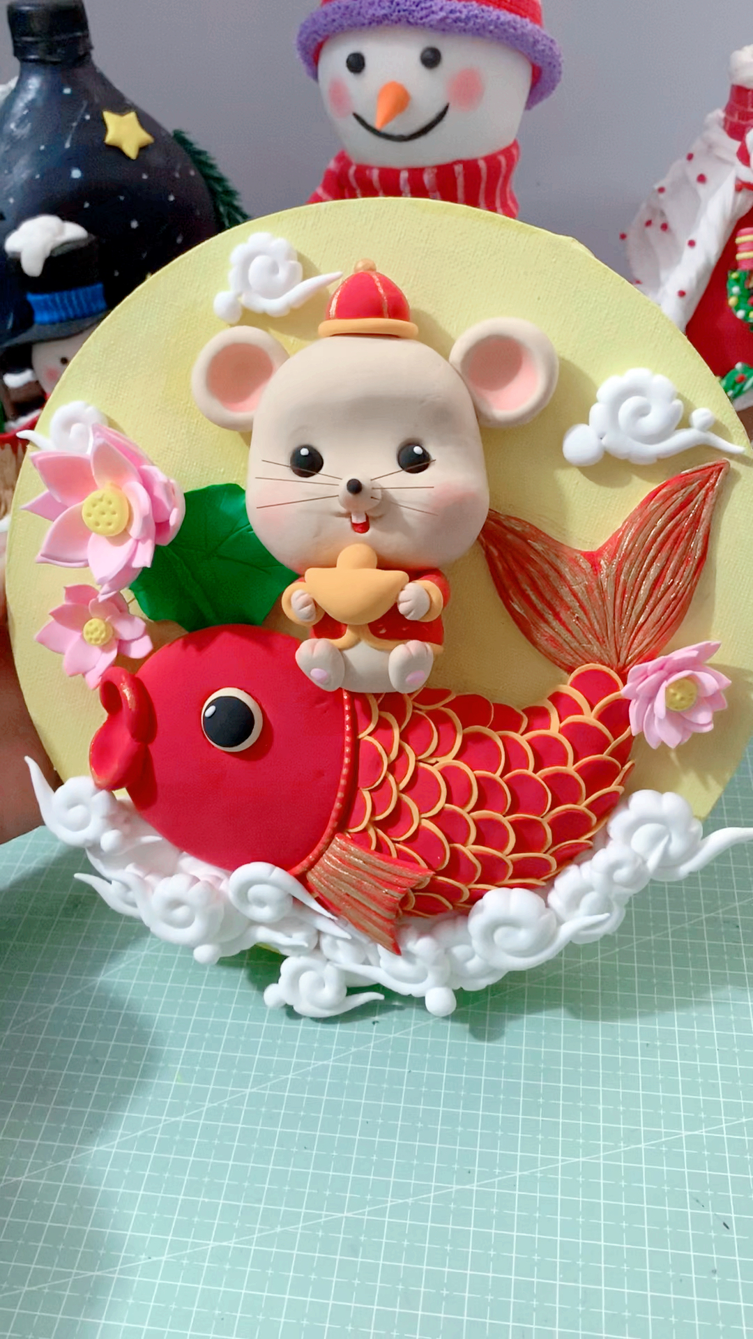 手工制作#过新年喽,鼠年粘土装饰画做起来