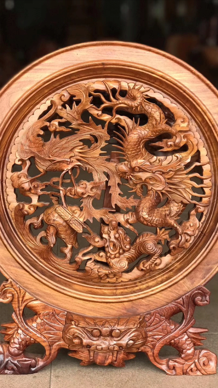 缅花手工雕刻【龙凤呈祥】直径40