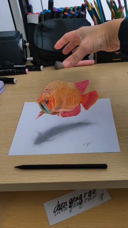 轻知计划#教你在平面纸上画3d立体"年年有鱼"……(更多手绘作品上传