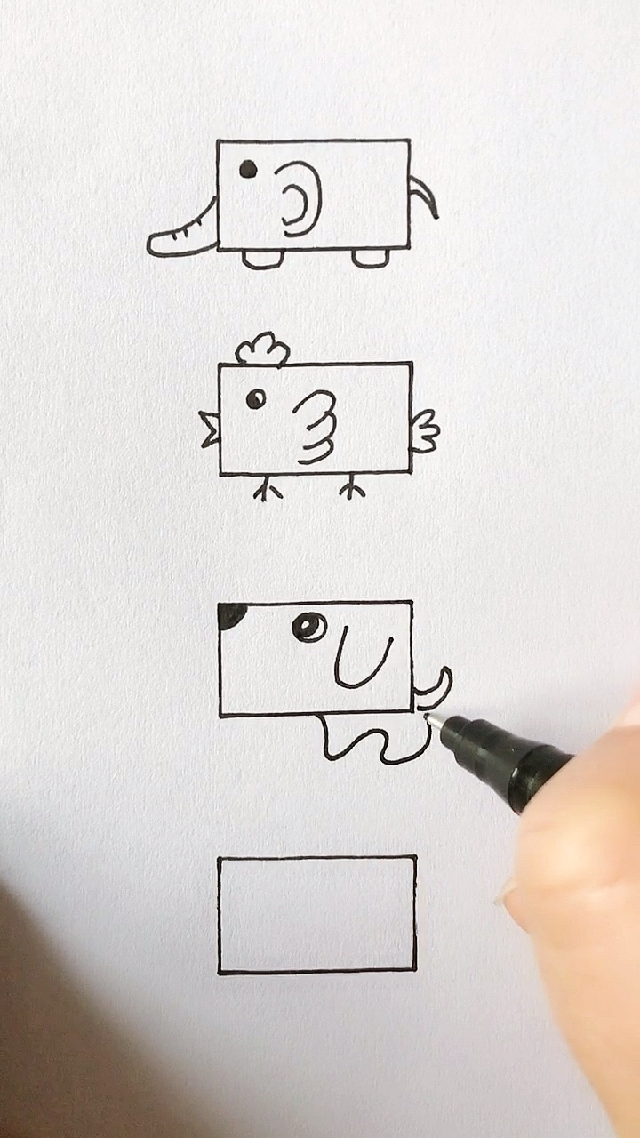 简笔画#教宝宝用长方形画小动物