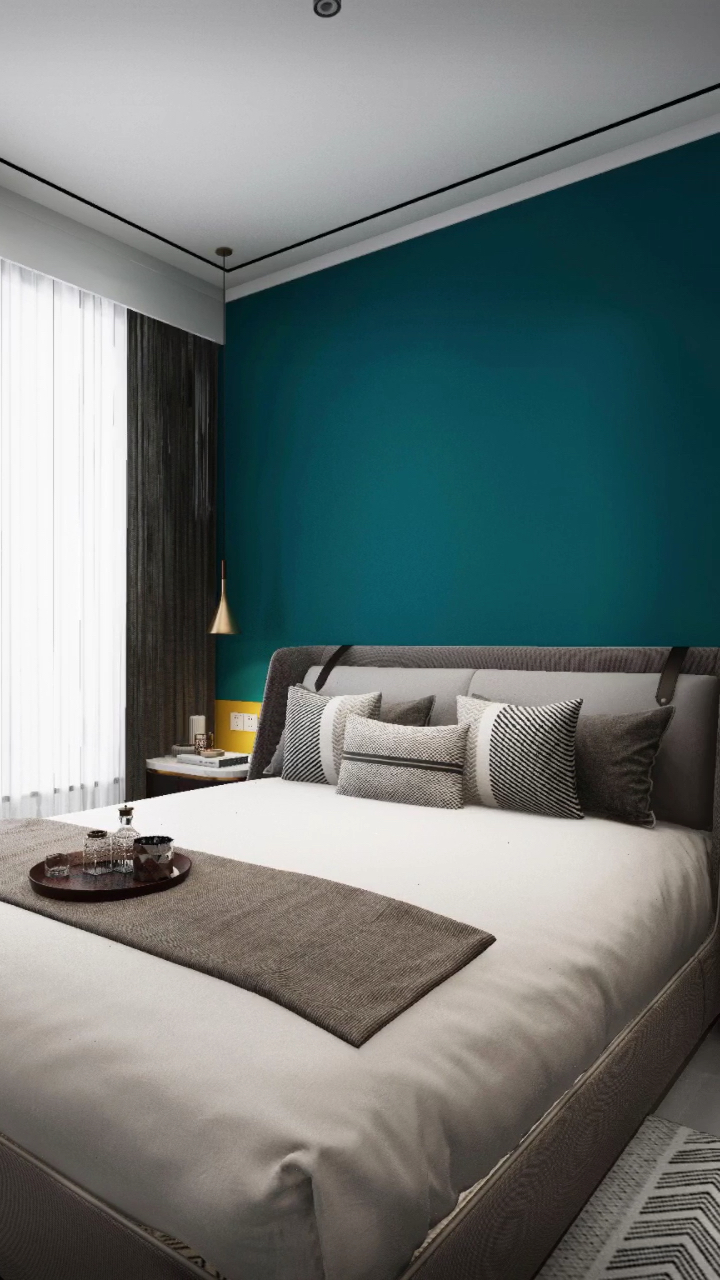 新城市新生活#卧室这样搭配简约有亮点,你喜欢背景墙的颜色吗