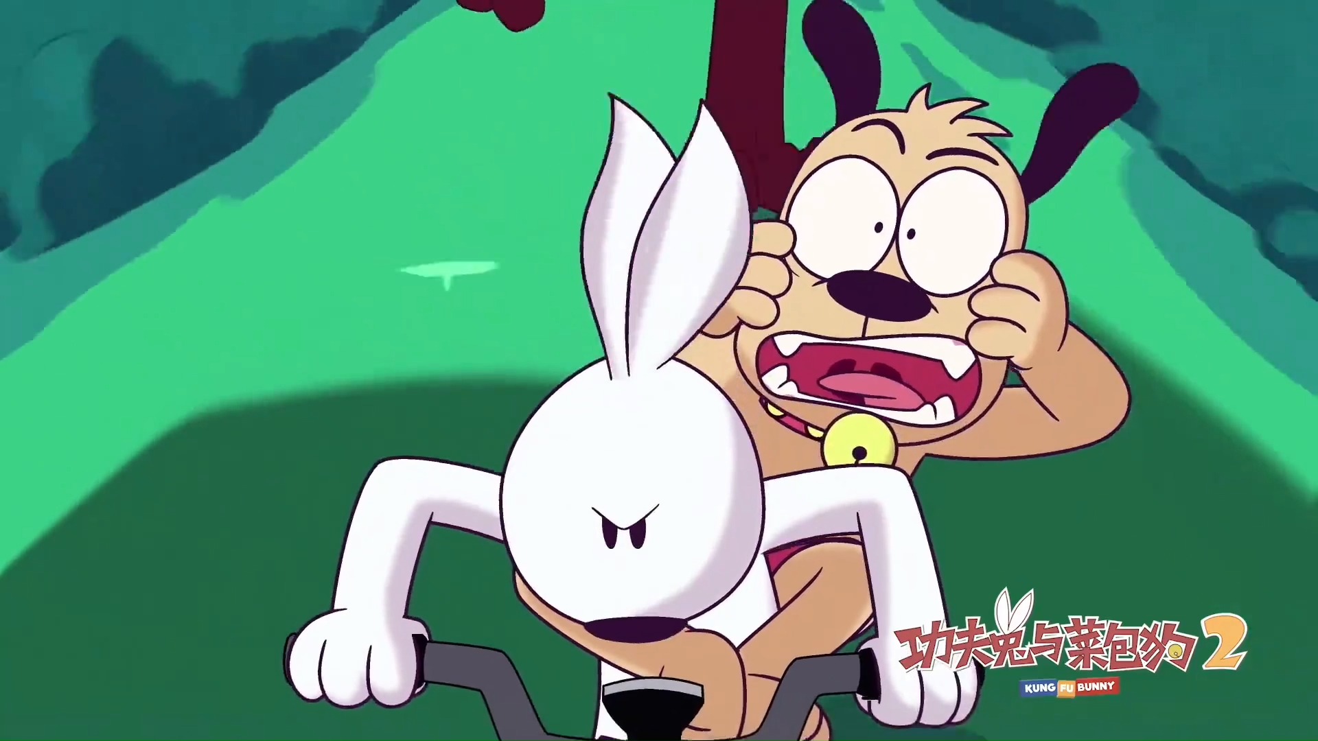 动漫霸王龙狂追菜包狗功夫兔骑着摩托车能帮他逃脱吗