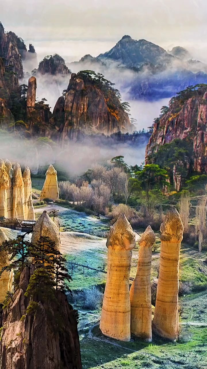 五指山的石柱一个个屹立在崇山峻岭间,美不胜收,风景,石柱,五指山