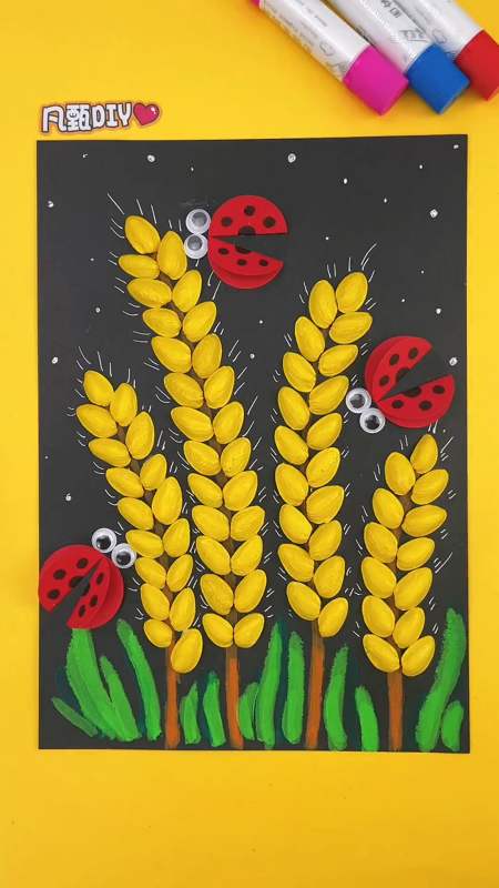 手工制作#用吃完的开心果壳,做简单又好看的麦田小瓢虫