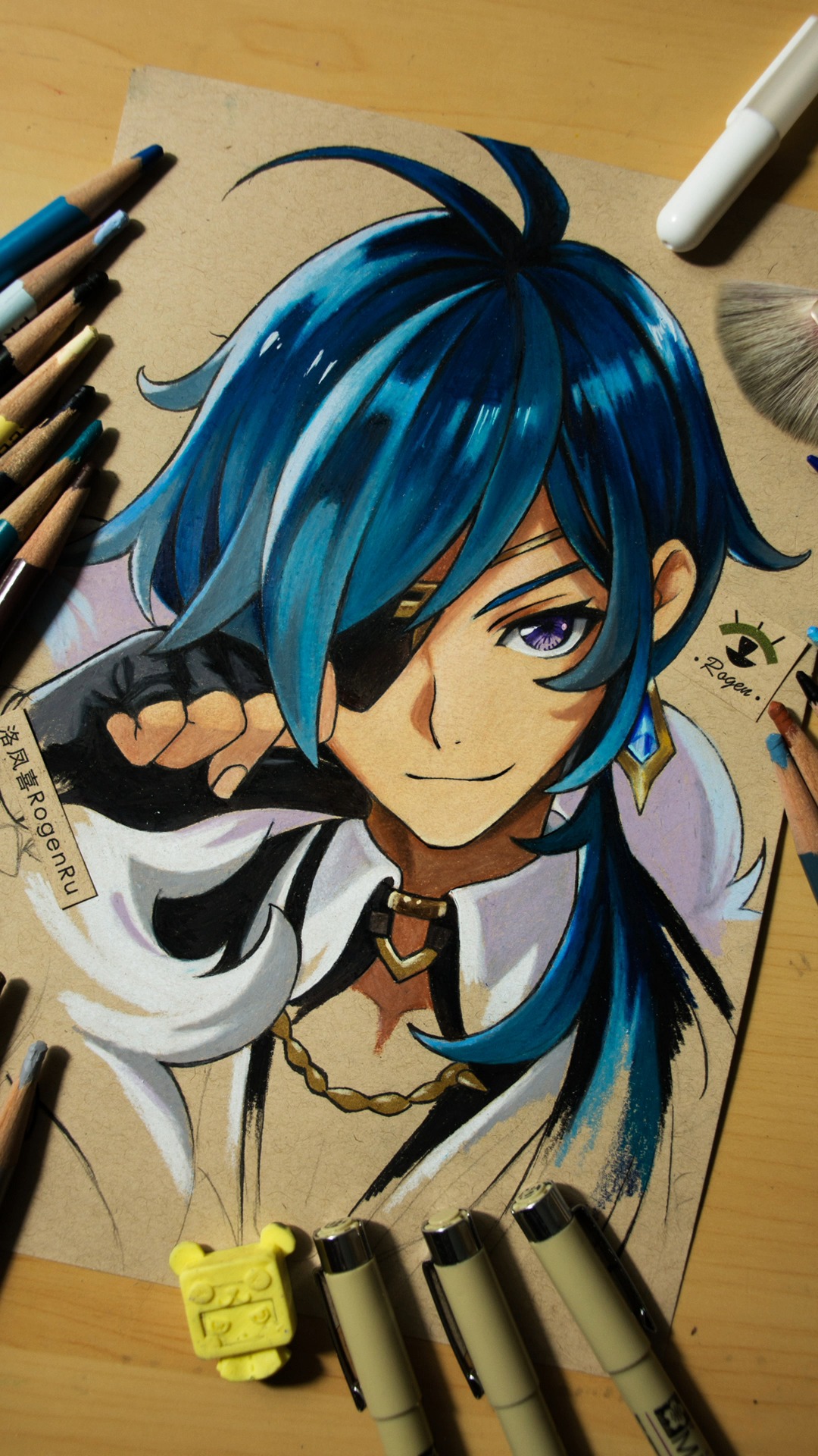 迎新有奖打卡油性彩铅手绘游戏原神漫画人物凯亚